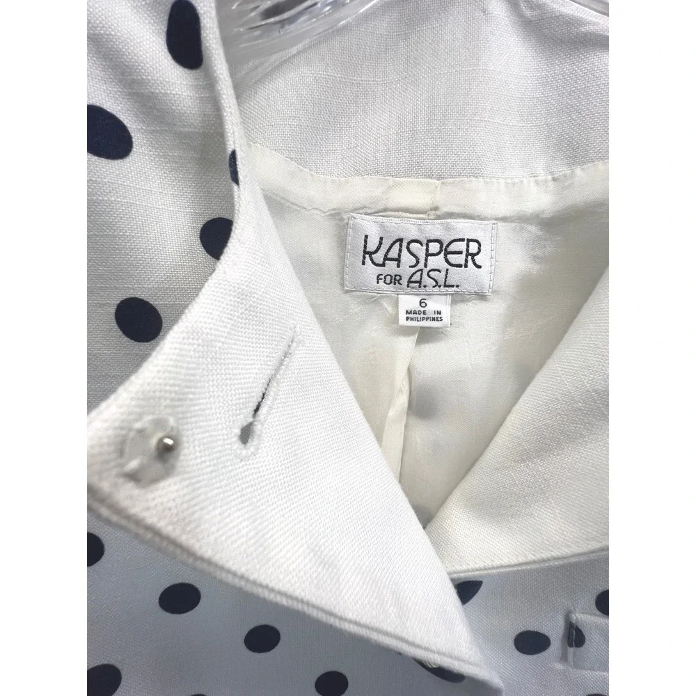Kasper for ASL Vintage White Navy Polka Dot Short Sleeve Blazer Jacket Size 6